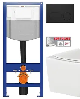 Závesné wc sety CERSANIT predstenový inštalačný systém s čiernym tlačidlom K97-0637 + WC INVENA TINOS  + SEDADLO K97-526 0637 NO1