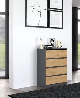 Komody a skrinky Zásuvková komoda WALMA M4, antracit/ dub artisan
