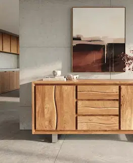 Komody DELIFE Komoda Live-Edge 170 cm akácia prírodná 3 zásuvky 4 dvierka