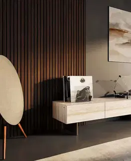 Televízne stolíky DELIFE TV stolík Cuor 150 cm keramika Laminam® Travertino Bianco krémovo biela 1 výklopné dvierka 1 zásuvka podstava závesná kov čierna