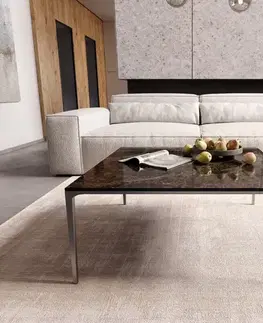 Konferenčné stolíky DELIFE Konferenčný stolík Levente 85x85 cm keramika Laminam® Emperador Extra Lucidato tmavohnedá podstava nerezová oceľ strieborná