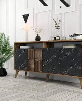 Komody Konzolový stolík Milan 160 - Walnut, Black Marble