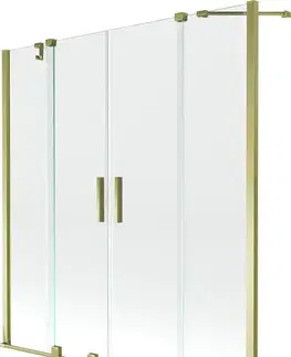 Sprchové dvere MEXEN/S - Velar Duo Dvojkrídlová posuvná vaňová zástena 150 x 150, transparent, zlatá 896-150-000-02-50