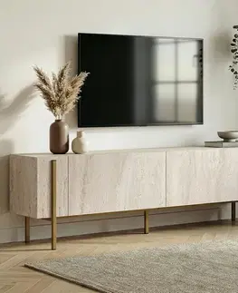 TV stolíky SUXES TV stolík na nožičkách, traventín/zlatá