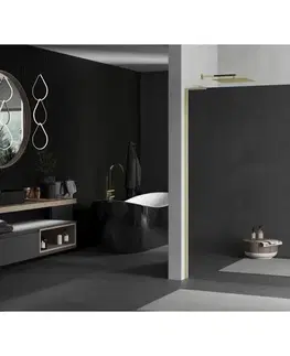 Sprchové dvere MEXEN/S - Kioto L Sprchová zástena WALK-IN 100 x 200, zrkadlové, zlato kartáčovaná 800-100-103-55-50