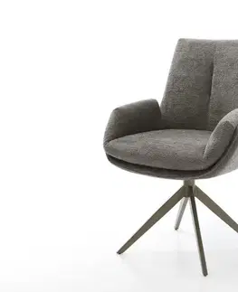 Jedálenské stoličky DELIFE Jedálenská stolička Clea-Flex bouclé mäkký tmavobéžová krížová podstava široká titánová farba 360° otočný hojdacia funkcia