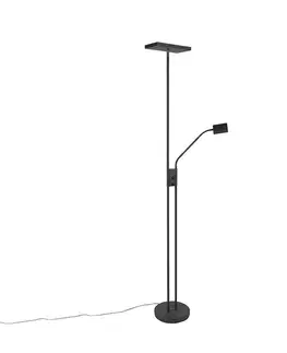 Stojace lampy Moderná stojaca lampa čierna vrátane LED a stmievača s lampou na čítanie - Jazzy