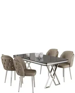 Jedálenské sety Dining Table & Chairs Set (5 Pieces) Rigel - Black Marble, Chrome, Cappuccino