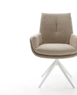 Jedálenské stoličky DELIFE Jedálenská stolička Clea-Flex bouclé tmavobéžová krížová podstava široká biela 360° otočná hojdacia funkcia