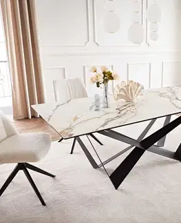 Jedálenské stoly DELIFE Jedálenský stôl Edge 200x100 keramika Calacatta Luxe bielo-zlato-šedá Spider plochá oceľ čierna