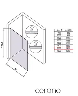 Sprchové dvere CERANO - Sprchová zástena Walk-in Crystal Ľ/P - 10 mm - bezvzperový systém - čierna matná, grafitové sklo - 150x200 CER-8050BD82698