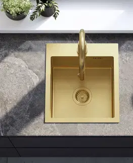 Kuchynské drezy REA REA - Oceľový drez Leo 40 BRUSH GOLD s kuchynskou batériou KPL-96001
