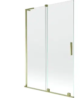 Sprchové dvere MEXEN/S - Velar L dvojkrídlová posuvná vaňová zástena 120 x 150, transparent, zlatá 896-120-003-01-50