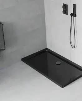 Vane MEXEN/S - Flat sprchová vanička obdĺžniková slim 140 x 70, čierna + čierny sifón 40707014B