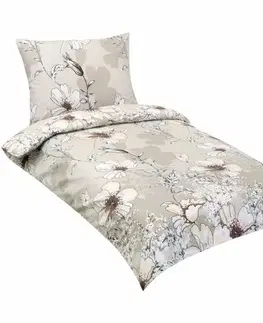 Obliečky Bellatex Bavlnené obliečky Ibišek, farba kávová,140 × 220, 70 × 90 cm, 140 x 220 cm, 70 x 90 cm