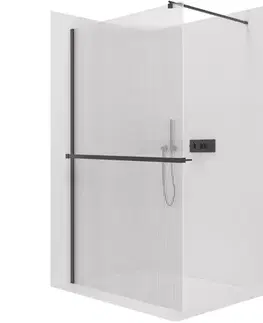 Držadlá k vani CERANO - Sprchová zástěna Walk-in Onyx Round L/P - 8 mm + polička/držák na ručníky - kulatá vzpěra - černá matná, rýhované sklo - 160x200  CER-8050BD358