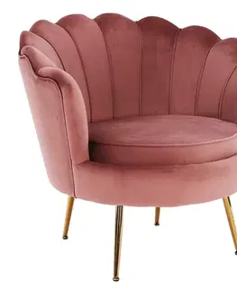 Kreslá KONDELA Noblin kreslo ružová (Velvet) / zlatá