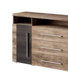 Komody a skrinky POUND dvojdverová komoda 3S2D, orech Satin/touchwood
