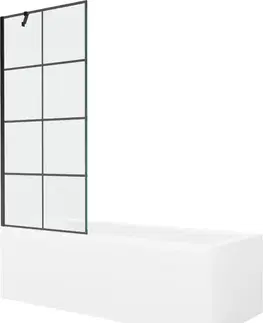 Sprchové dvere MEXEN/S - Cubik obdĺžniková vaňa 160 x 70 cm s panelom + vaňová zástena 80, čierna vzor 550316070X9508007077