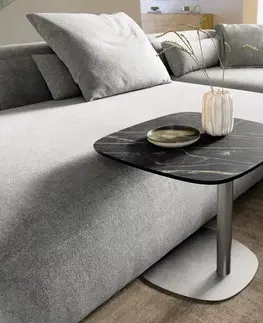 Odkládací stolky DELIFE Konferenčný stolík Edge zaoblený 50x50 cm keramika Laminam® Noir Desir hnedá Eleny nerezová oceľ kefovaná