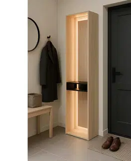 Šatníkové skrine KONDELA Barcelone panel so zrkadlom a led osvetlením dub barista / čierna