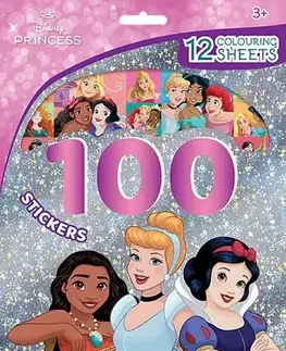 Nalepovačky, vystrihovačky, skladačky 100 samolepiek s maľovankovými listami Disney Princezné