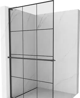 Sprchové dvere MEXEN/S - Kioto+ L Sprchová zástena WALK-IN s poličkou a držiakom uterákov 100 x 200, čierny vzor, čierna 800-100-123-70-77