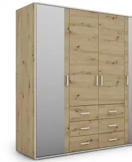 Šatníkové skrine Skriňa Capannoli 6s 4d zrkadlo dub artisan/biela
