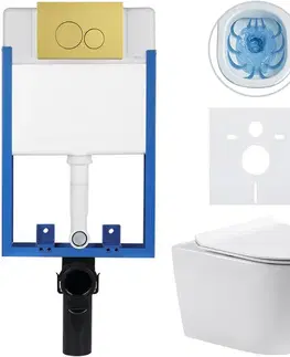 Záchody CERANO - Kompletný WC set Profi/Felci - biela lesklá - WC tlačidlo Duo/Zlatá - na zamurovanie - 52,5x36 CER-8050BD84320