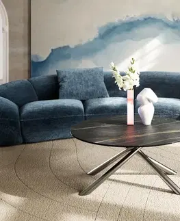 Konferenčné stolíky DELIFE Konferenčný stolík Edge okrúhly 90x90 cm keramika Laminam® Noir Desir hnedá Sarity nerezová oceľ kefovaná