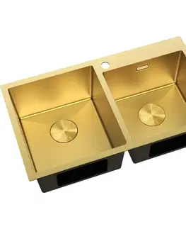Kuchynské drezy MEXEN MEXEN - Xorin oceľový drez 2-bowl 780 x 450 mm, zlatá HC 6441782000-55HC