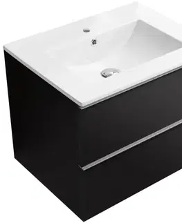 Kúpeľňový nábytok CERANO - Kúpeľňová skrinka Velora - čierna matná, úchytka chróm + keramické umývadlo Todo - 61x55x46,5 CER-664912
