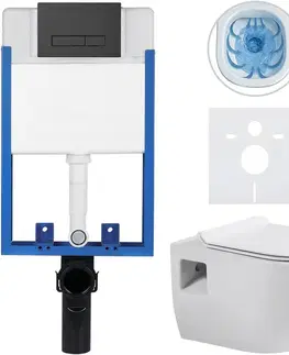 Záchody CERANO - Kompletný podomietkový WC set Lite/Dure - biela lesklá - WC tlačidlo Slim, čierne matné - na zamurovanie - 51x35 CER-665881