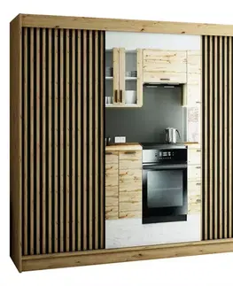 Šatníkové skrine Skriňa Lamelo 2 250 Dub Artisan/čierna/Zrkadlo
