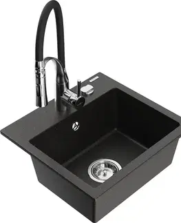 Kuchynské drezy MEXEN/S MEXEN/S - Milo granitový drez 1-miska vrátane batérie Aster, čierna/zlatá metalik 6505-75-73450-07