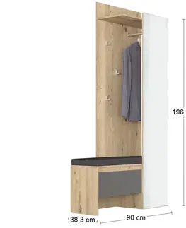 Predsieňové steny NABBI Thebes HW vešiakový panel s lavicou a zrkadlom dub artisan / sivá