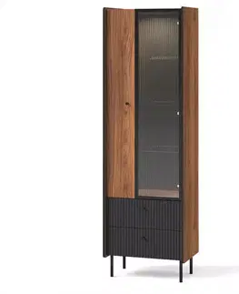 Vitríny a regály do obývačky Vitrína Prestigo P3 1d1w2s Walnut War/San Seb/Black