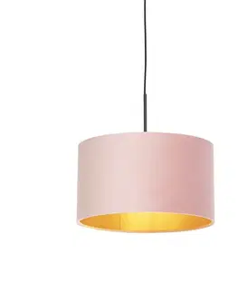 Závesné svietidlá Závesné svietidlo s ružovým zamatovým tienidlom a zlatom 35 cm - Combi
