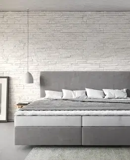Postele Boxspring DELIFE Boxspring posteľ Dream-Well mikrovlákno sivá 200x200 cm bonellový matrac topper
