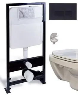 Závesné wc sety PRIM predstenový inštalačný systém s čiernym tlačidlom 20/0044 + WC bez oplachového kruhu Edge + SEDADLO PRIM_20/0026 44 EG1