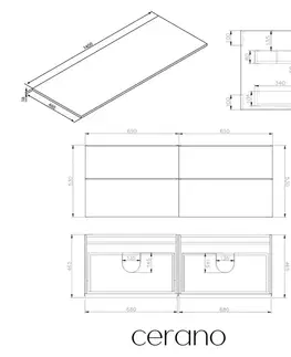Kúpeľňový nábytok CERANO - Kúpeľňová skrinka Velora - biela matná, úchytka zlatá + doska pod umývadlo Navira Slim - 18 mm - 140x54,8x46,5 CER-665185