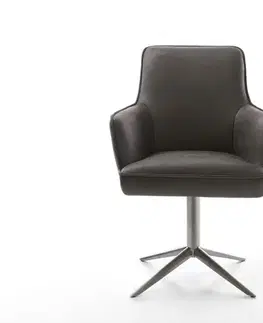Jedálenské stoličky DELIFE Otočná jedálenská stolička Heira-Flex s opierkami mikrovlákno antracit vintage podstava grafit 360° otočná hojdacia funkcia vrecková pružina