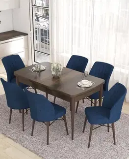 Jedálenské sety Extendable Dining Table & Chairs Set (7 Pieces) Eva - Baroque, Navy Blue
