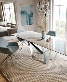 Jedálenské stoly DELIFE Jedálenský stôl Edge 200-300×100 cm keramika onyx šampanské spider plochá oceľ nerezová oceľ rozkladací
