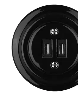 Predlžovacie káble Bohemia-Design - Porcelánová retro USB napájacia zásuvka s rámčekom 2xUSB-A čierna 12359390