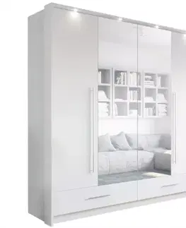 Šatníkové skrine Skriňa Toledo 209 cm biela/zrkadlo