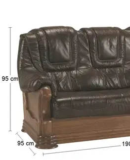 Sedacie súpravy PYKA Aneta II kožená trojsedačka drevo D3 / tmavohnedá (DTS53)