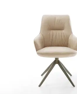 Jedálenské stoličky DELIFE Jedálenská stolička Zelia-Flex s opierkami mikrovlákno béžová vintage krížová podstava široká titánová farba otočná o 360° hojdacia funkcia vrecková pružina