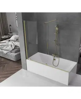Sprchové dvere MEXEN/S - Velar Dvojkrídlová posuvná vaňová zástena 180 x 150, transparent, zlatá kartáčovaná 896-180-000-01-55