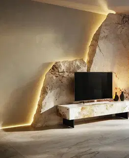 Televízne stolíky DELIFE TV stolík Cuor 150 cm keramika Minas Melange bielo-béžová 1 výklopné dvierka 1 zásuvka podstava závesná kov čierna